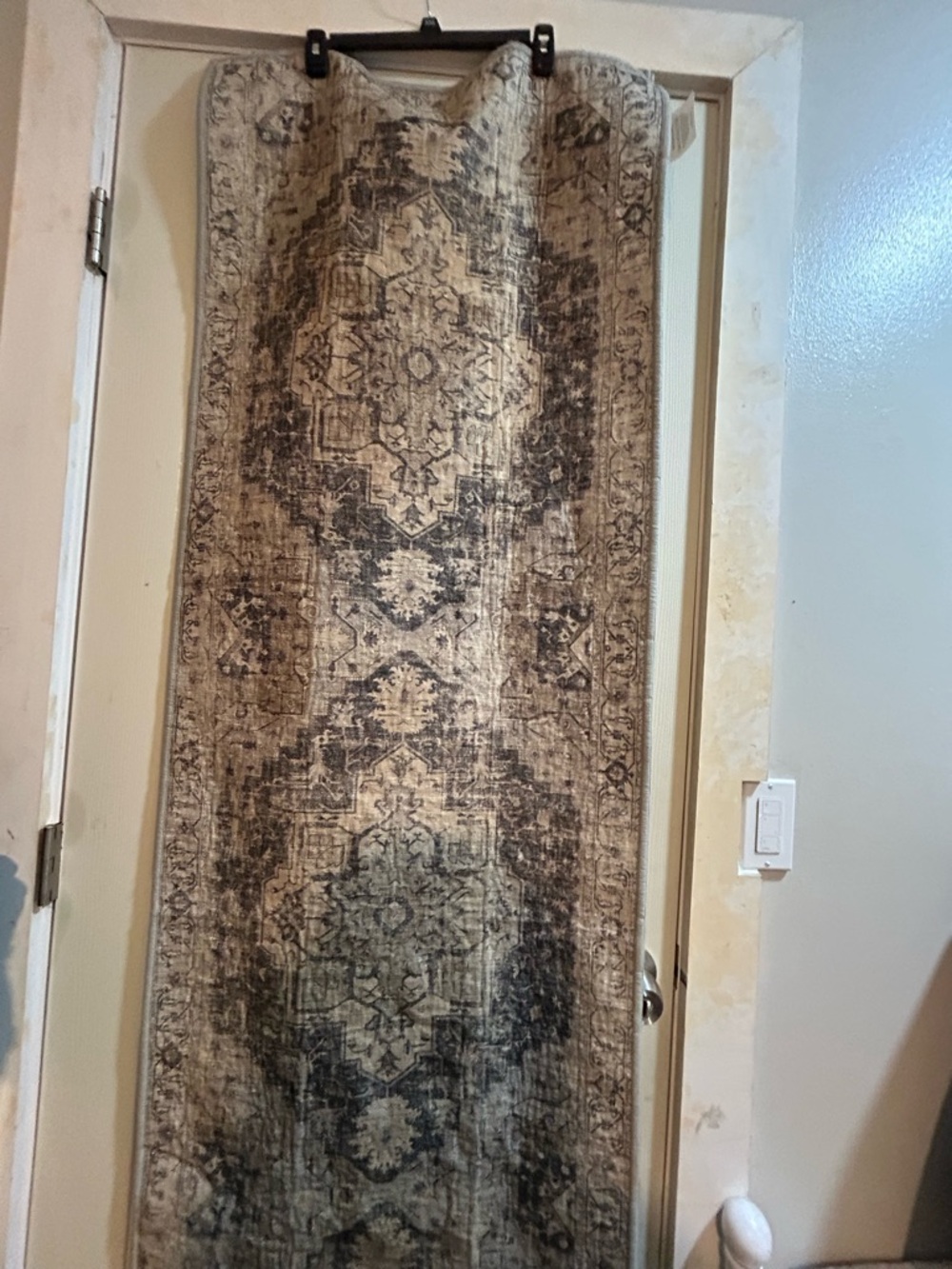 Vintage Style Narrow Runner Rug in Beige and Charcoal